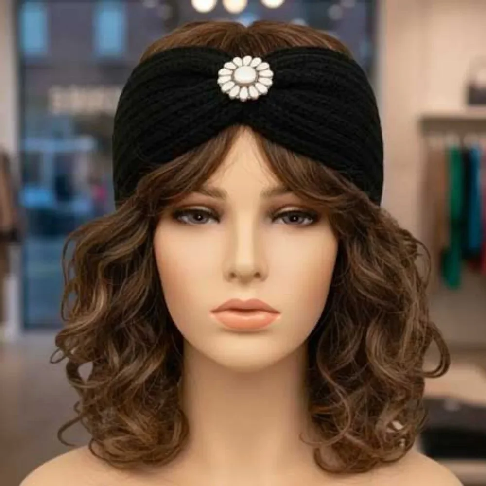 Ladies Black Beaded Knitted Winter Headband